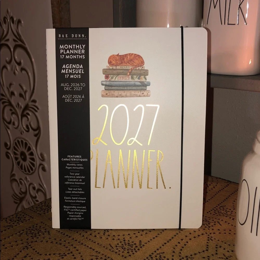 Rae Dunn 2027 PLANNER. 17 Month Planner with Cat On Books